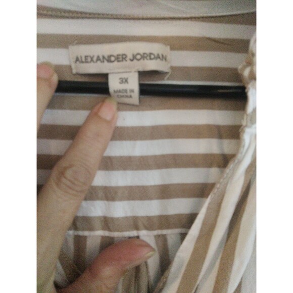 Alexander Jordan Women's Khaki Striped Button Up Long Sleeve Hi Low Blouse 3x - Picture 4 of 6